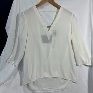 Express Sheer White 3/4 Sleeve V-Neck Blouse XS Business Casual Low Back NWT